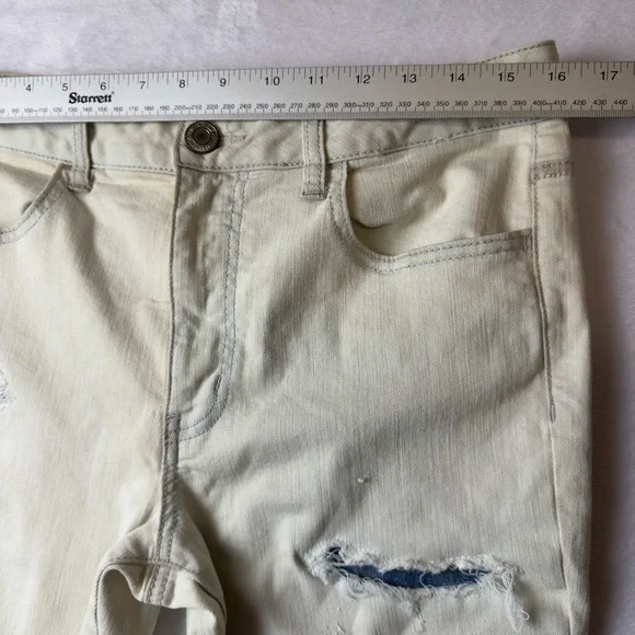 American Eagle Jeans Womens 14 White Hi-Rise Jegging Distressed Denim Stretch - Picture 3 of 14